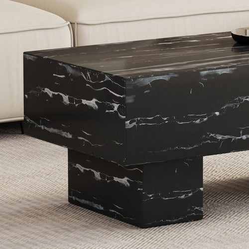 Modern Simple Black Marble Texture MDF Coffee Table - Stylish and