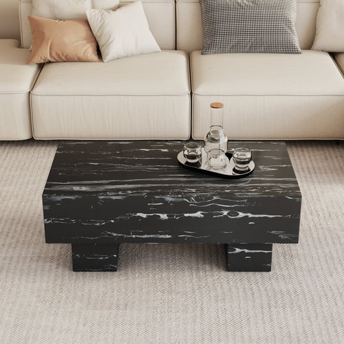Modern Simple Black Marble Texture MDF Coffee Table - Stylish and