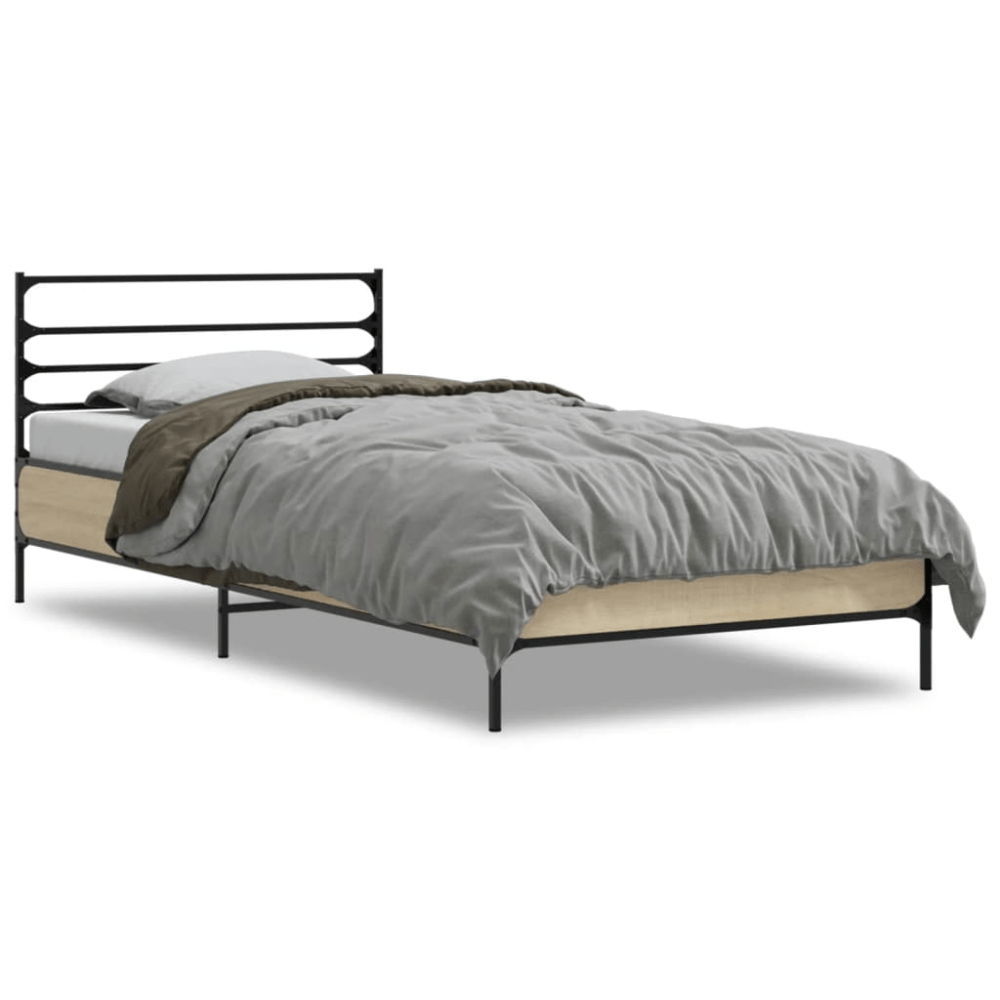 Black Engineered Wood Bed Frame, Small Single, Durable Design