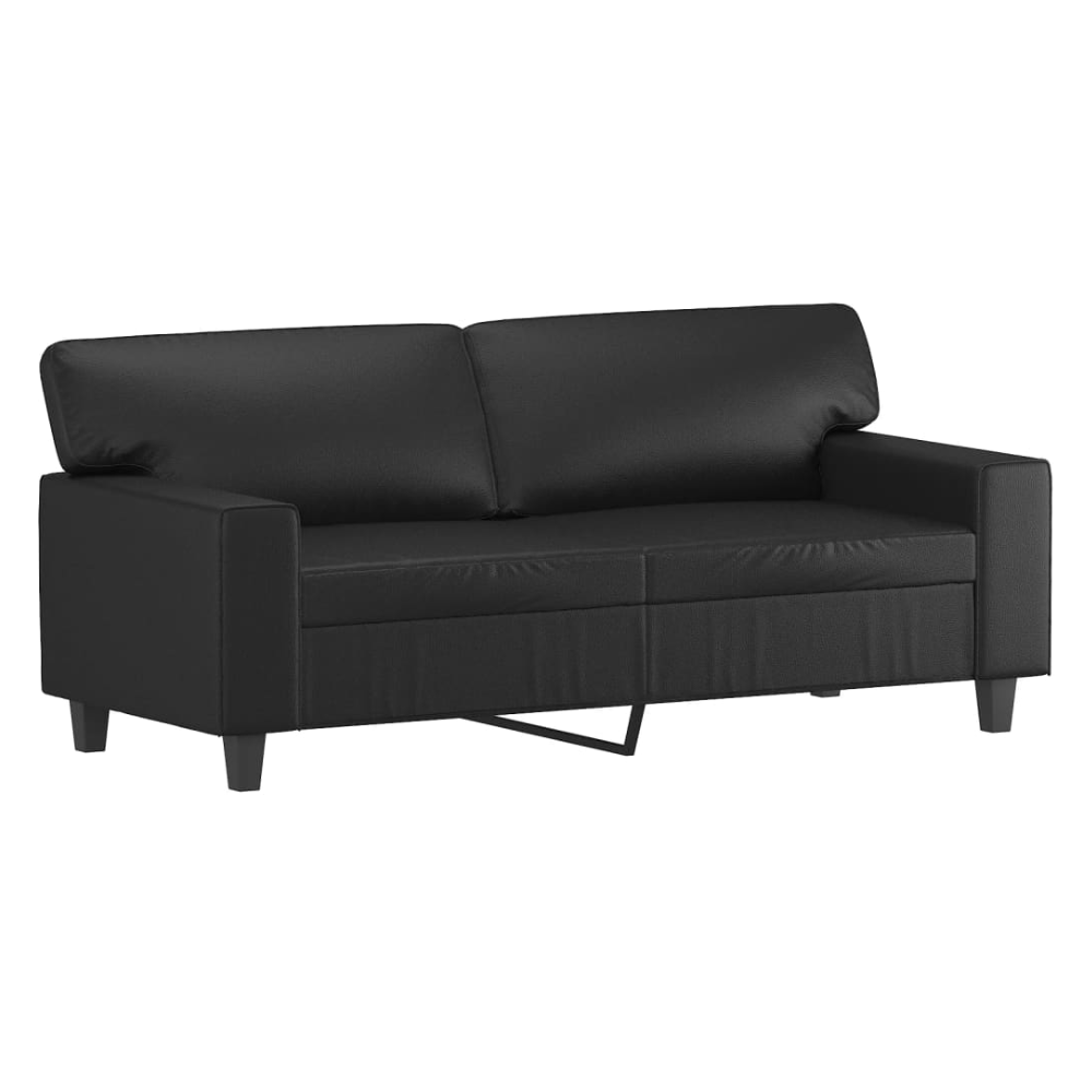 Black Faux Leather, Metal Frame, Foam Cushions 2-Seater Sofa - Durable Design