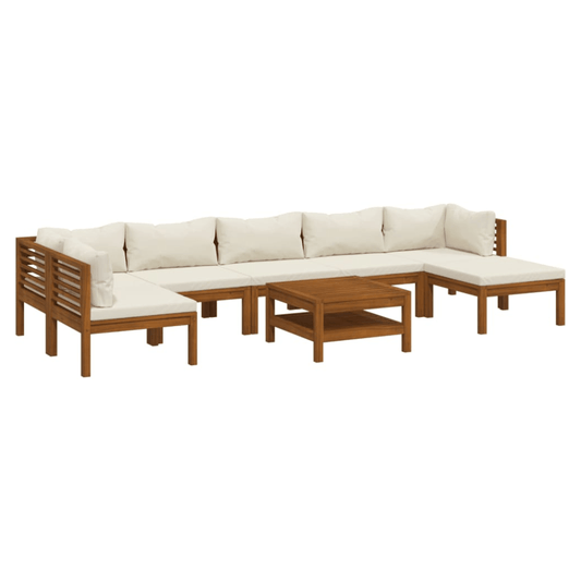 Cream Cushion Garden Lounge Set – Solid Acacia Wood, Large Modular Design