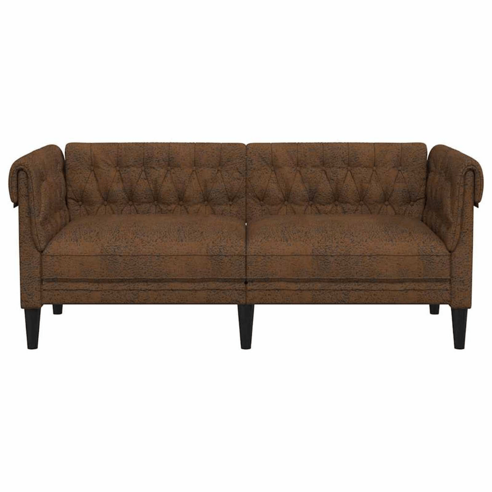Elegant Brown Chesterfield Sofa – 100% Polyester Fabric, Plywood & Solid Wood Frame