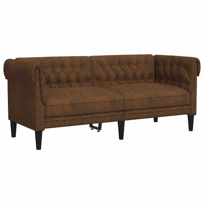 Elegant Brown Chesterfield Sofa – 100% Polyester Fabric, Plywood & Solid Wood Frame