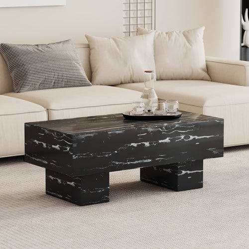 Modern Simple Black Marble Texture MDF Coffee Table - Stylish and